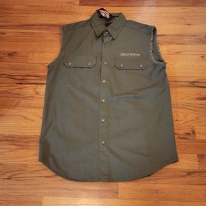 Harley Davidson Sleeveless Olive Snap Front Shirt M